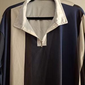 Striped Blue, Black, And White Men's Long Sleeve Half-Zip Shirt